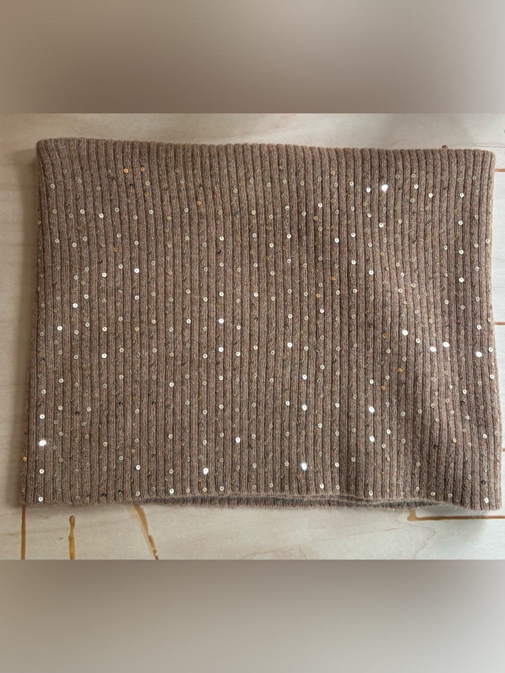 Randolph Duke The Look Wool & Angora Neck Warmer / Snood in Camel w Sequins